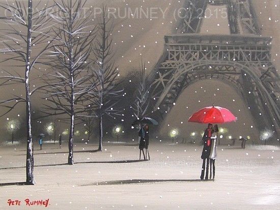 550x413 Pete Rumney Fine Art Modern Acrylic Oil Original A Paris Winter - Winter In Paris Painting