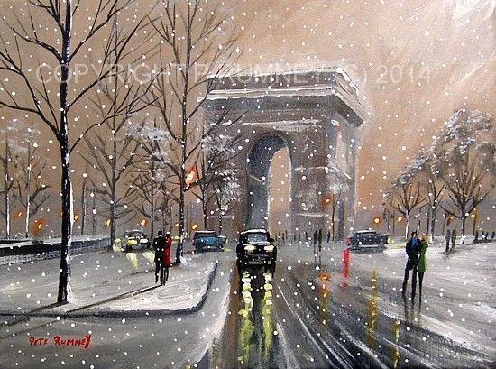 550x409 Pete Rumney Fine Art Original Oil Acrylic Painting Love Winter - Winter In Paris Painting