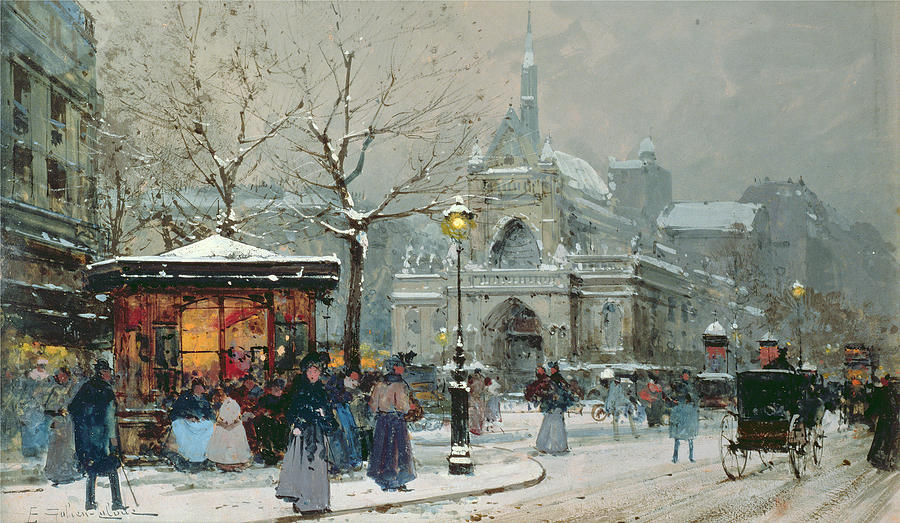 900x523 Snow Scene In Paris Painting By Eugene Galien Laloue - Winter In Paris Painting