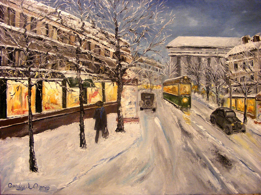 900x675 Winter In Paris Painting By Oksana Gnatyuk - Winter In Paris Painting