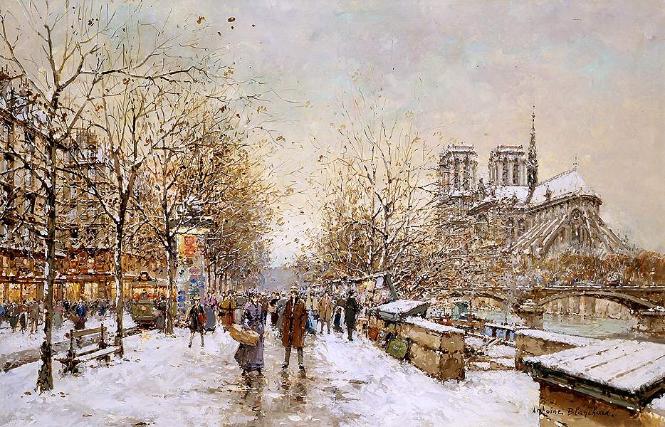 934x600 Winter In Paris Notre Dame Painting Antoine Blanchard Oil Paintings - Winter In Paris Painting