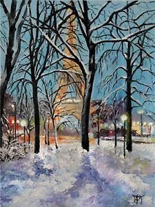225x300 Yary Dluhos Paris France Eiffel Tower Winter Snow City Original - Winter In Paris Painting