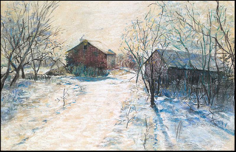 800x515 Farm Buildings In A Winter Landscape - Winter Landscape Oil Painting