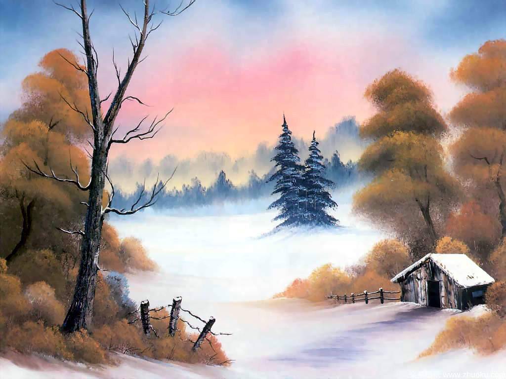 1024x768 Winter Landscape Canvas Oil Painting - Winter Landscape Oil Painting