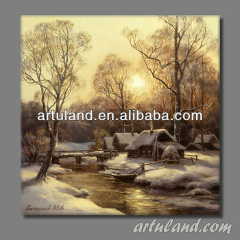 350x350 Beautiful Winter Landscape Canvas Oil Painting - Winter Landscape Oil Painting