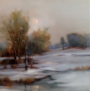 298x300 Birch Trees Winter Landscape Oil Painting Original Ces Full Moon - Winter Landscape Oil Painting
