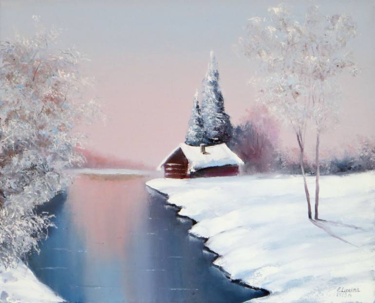 770x621 Saatchi Art Lovely Winter Landscape Painting By Elena Lukina - Winter Landscape Painting