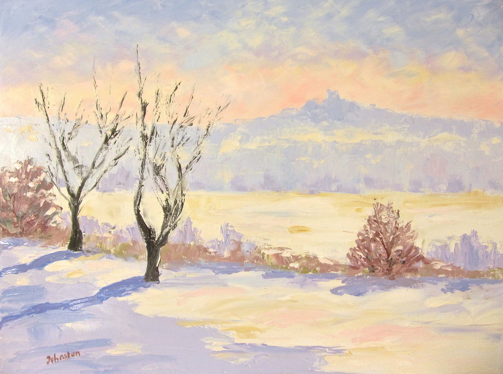 1036x771 Winter Landscape By French Paintings - Winter Landscape Painting