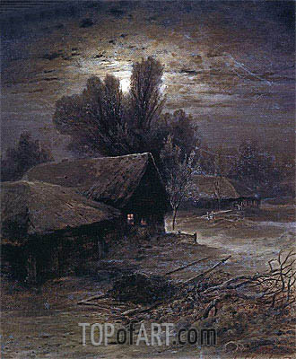 330x400 Moonlight Night In Village (Winter Night) Alexey Savrasov - Winter Night Painting