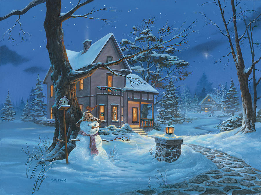 900x673 Once Upon A Winter's Night Painting By Michael Humphries - Winter Night Painting