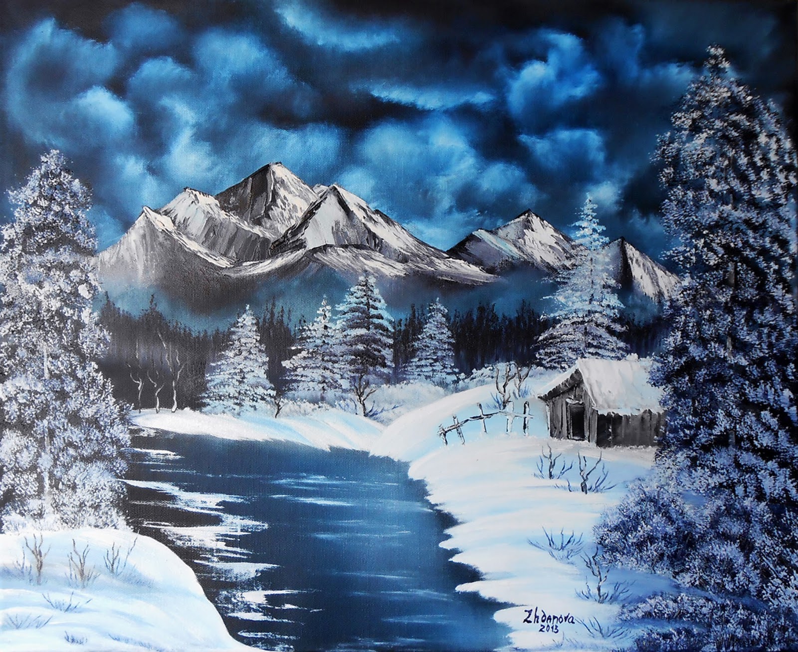1600x1307 Original Paintings For Interior, Exclusive Digital Print - Winter Night Painting