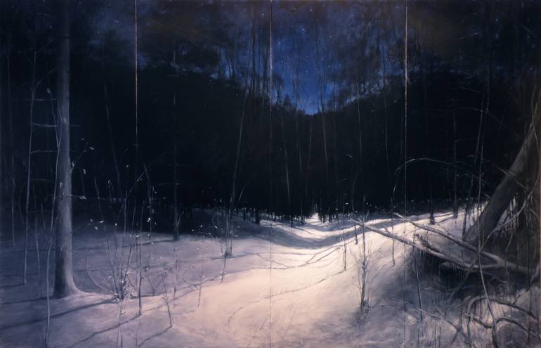 770x495 Saatchi Art Starry, Moonlit, Deep Winter Night Painting By - Winter Night Painting