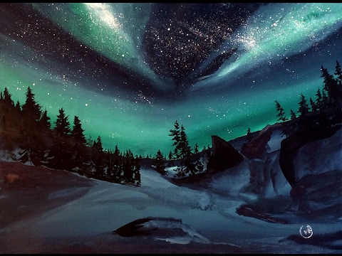 480x360 Watercolor Winter Night Painting Demonstration - Winter Night Painting