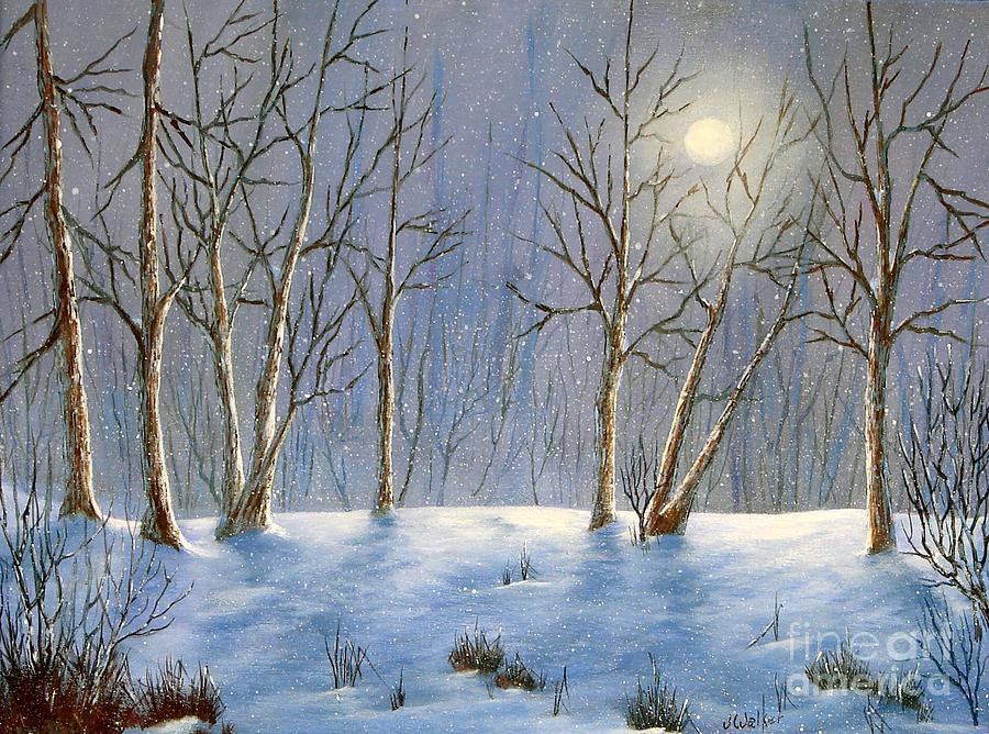 900x668 Winter Night Painting By Jerry Walker - Winter Night Painting