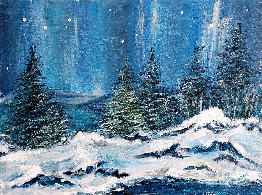 900x669 Winter Night Painting By Teresa Wegrzyn - Winter Night Painting
