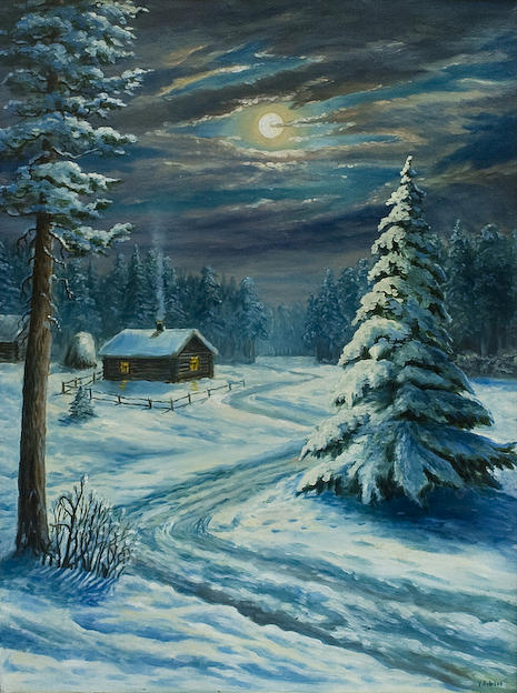 465x624 Winter Night Painting By Vladimir Bibikov - Winter Night Painting