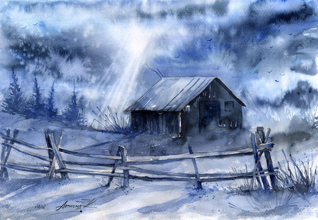 1280x887 Winter Night. By Annaarmona - Winter Night Painting