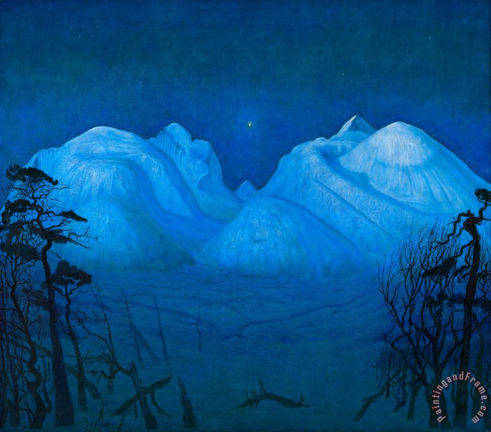 960x845 Harald Sohlberg Winter Night In The Mountains Painting - Winter Night Painting