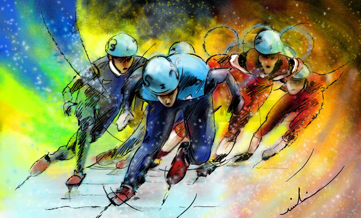 1200x726 Ice Speed Skating 01 (Miki De Goodaboom) - Winter Olympics Painting