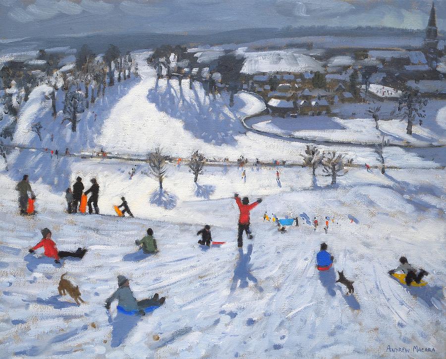 900x724 Winter Fun Painting By Andrew Macara - Winter Painting