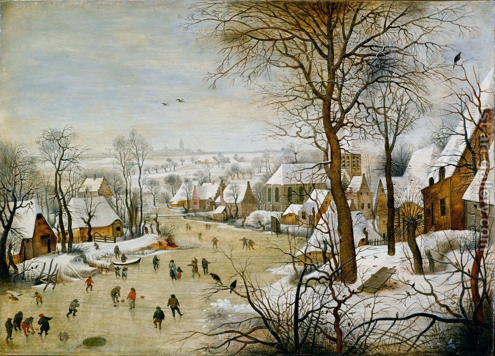 1000x718 Winter Landscape With Skaters And Bird Trap 1565 Pieter The Elder - Winter Painting