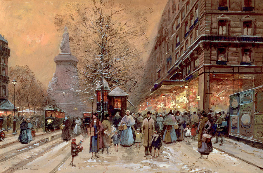 900x593 A Busy Boulevard Near The Place De La Republique Paris Painting By - Winter Painting