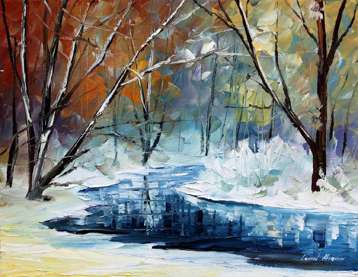 1230x951 Lost In Winter Palette Knife Oil Painting On Canvas By Leonid - Winter Painting