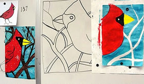 550x321 Cardinals In Winter Art Lesson Deep Space Sparkle - Winter Painting For Kids