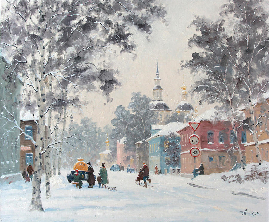 900x742 Russian Winter. Great Ustug. Painting By Alexandrovsky Alexander - Winter Painting Images