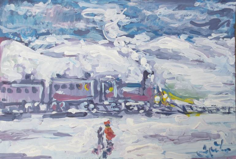 770x518 Saatchi Art Winter Train Painting By Giorgi Loria - Winter Painting Images