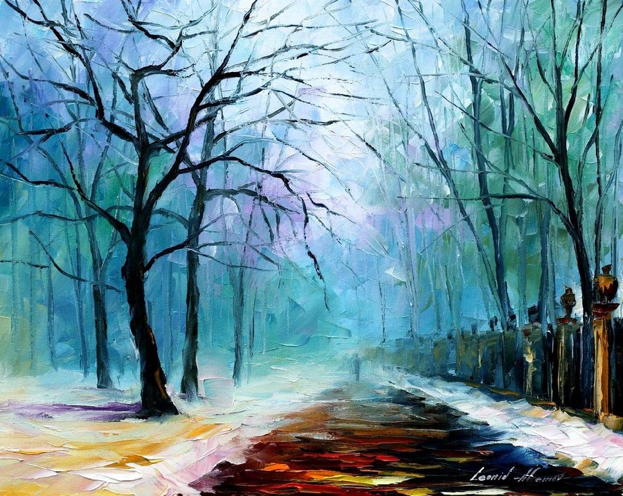 900x716 Winter Fog Palette Knife Oil Painting On Canvas By Leonid - Winter Painting Images