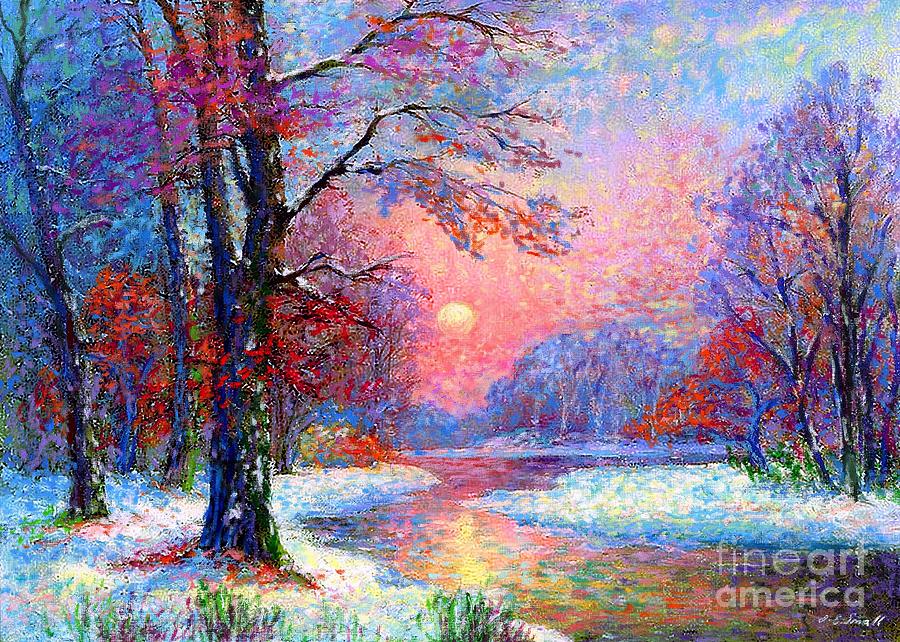 900x642 Winter Nightfall, Snow Scene Painting By Jane Small - Winter Painting Images