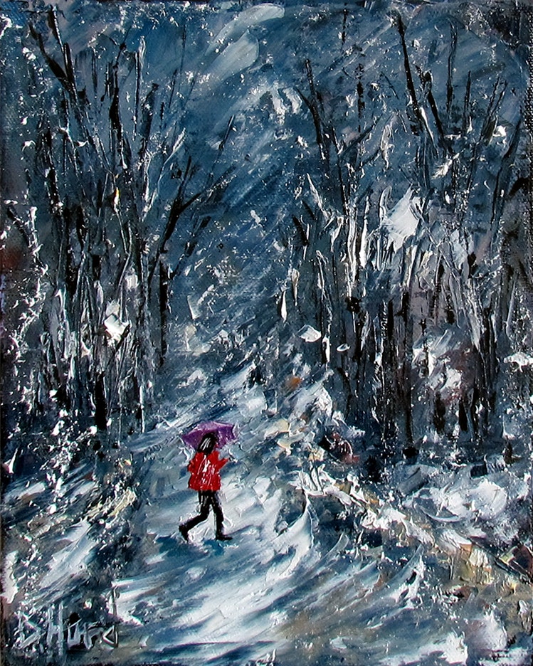 749x936 Winter Painting Umbrella Art Snow Paintings Snowing Fine Art By - Winter Painting Images