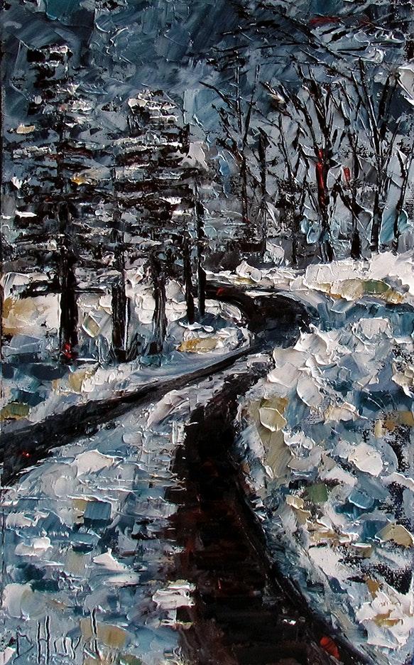 583x936 Winter Art Snow Painting Landscape Paintings Path Trees By Debra - Winter Painting Images