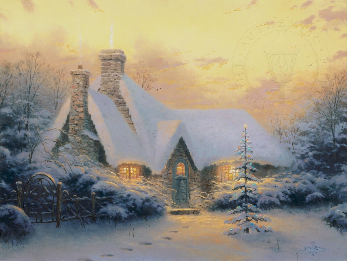 1200x904 Christmas Tree Cottage Limited Edition Art The Thomas Kinkade - Winter Painting Images