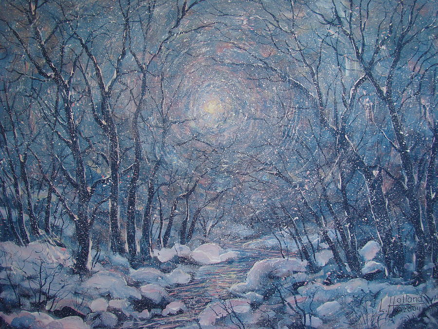 900x675 Radiant Snow Scene Painting By Leonard Holland - Winter Scene Painting