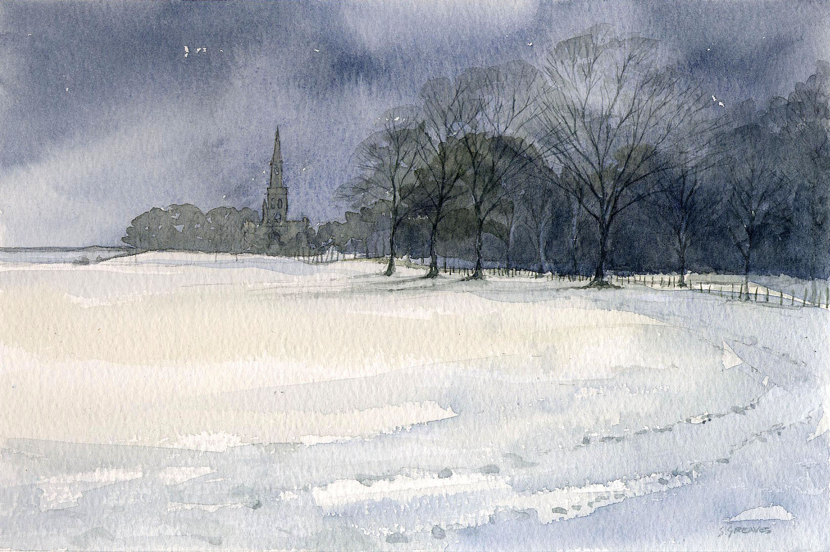 1641x1092 Wentworth Church In The Snow - Winter Scene Painting