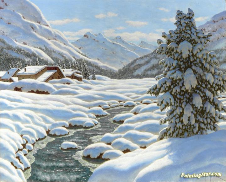 720x580 Winter Scene In The Alps Artwork By Ivan Fedorovich Choultse Oil - Winter Scene Painting