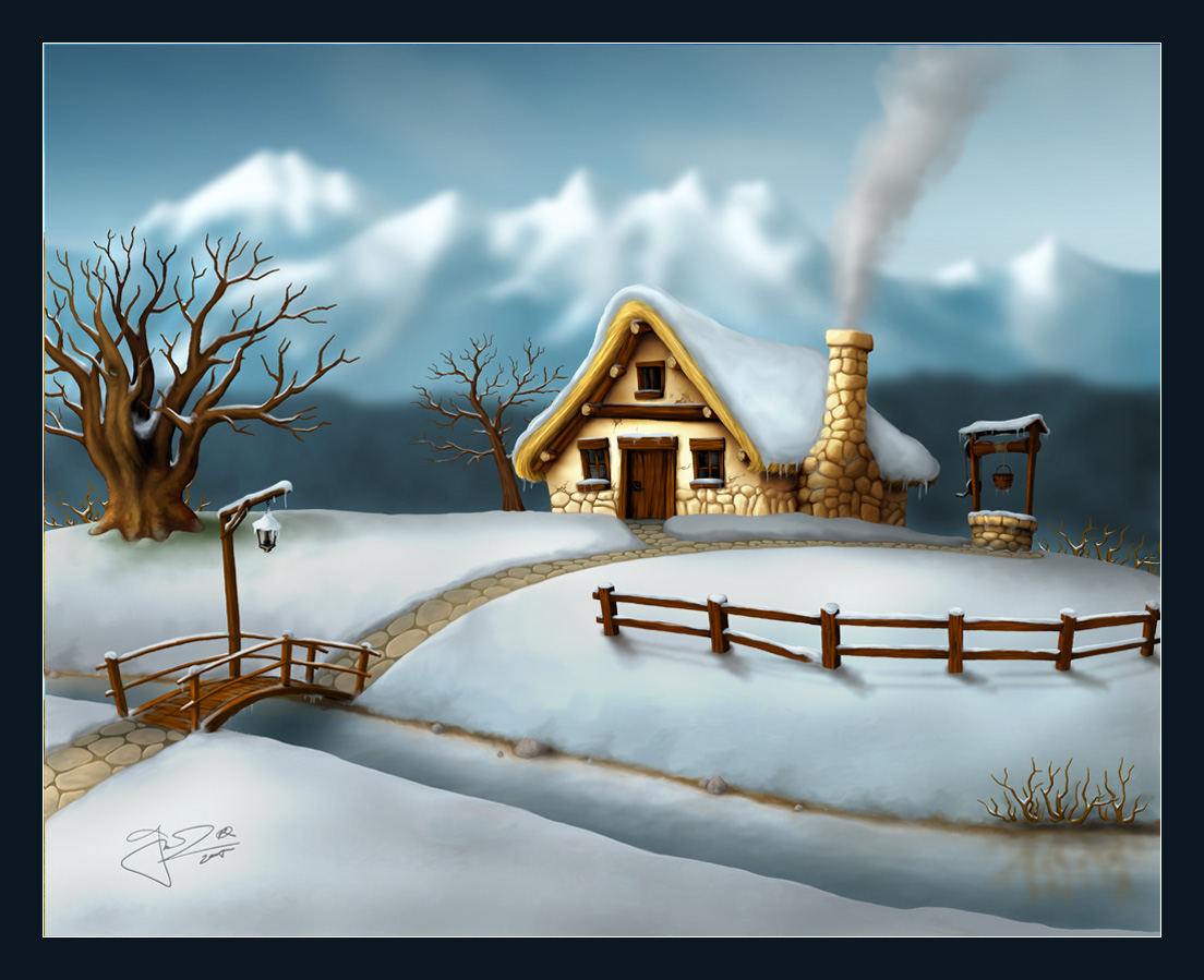 1104x899 4 Seasons - Winter Season Painting