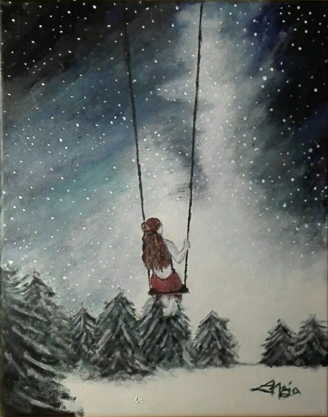 658x835 Night Sky (Maja Lemesanszky) - Winter Sky Painting