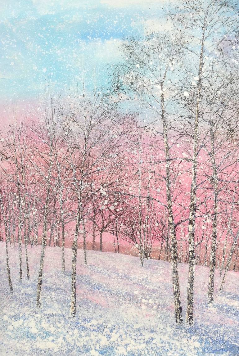 770x1147 Saatchi Art Pink Winter Sky Painting By Chris Bourne - Winter Sky Painting