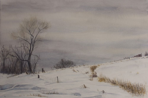 500x331 Winter, Snow And Ice Paintings By Debbie Homewood Watercolor Painter - Winter Sky Painting