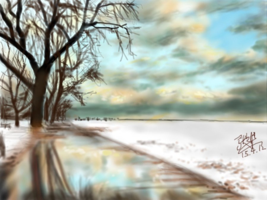900x675 Winter Sky And Reflection (Ipad Painting) By Chaseroflight - Winter Sky Painting