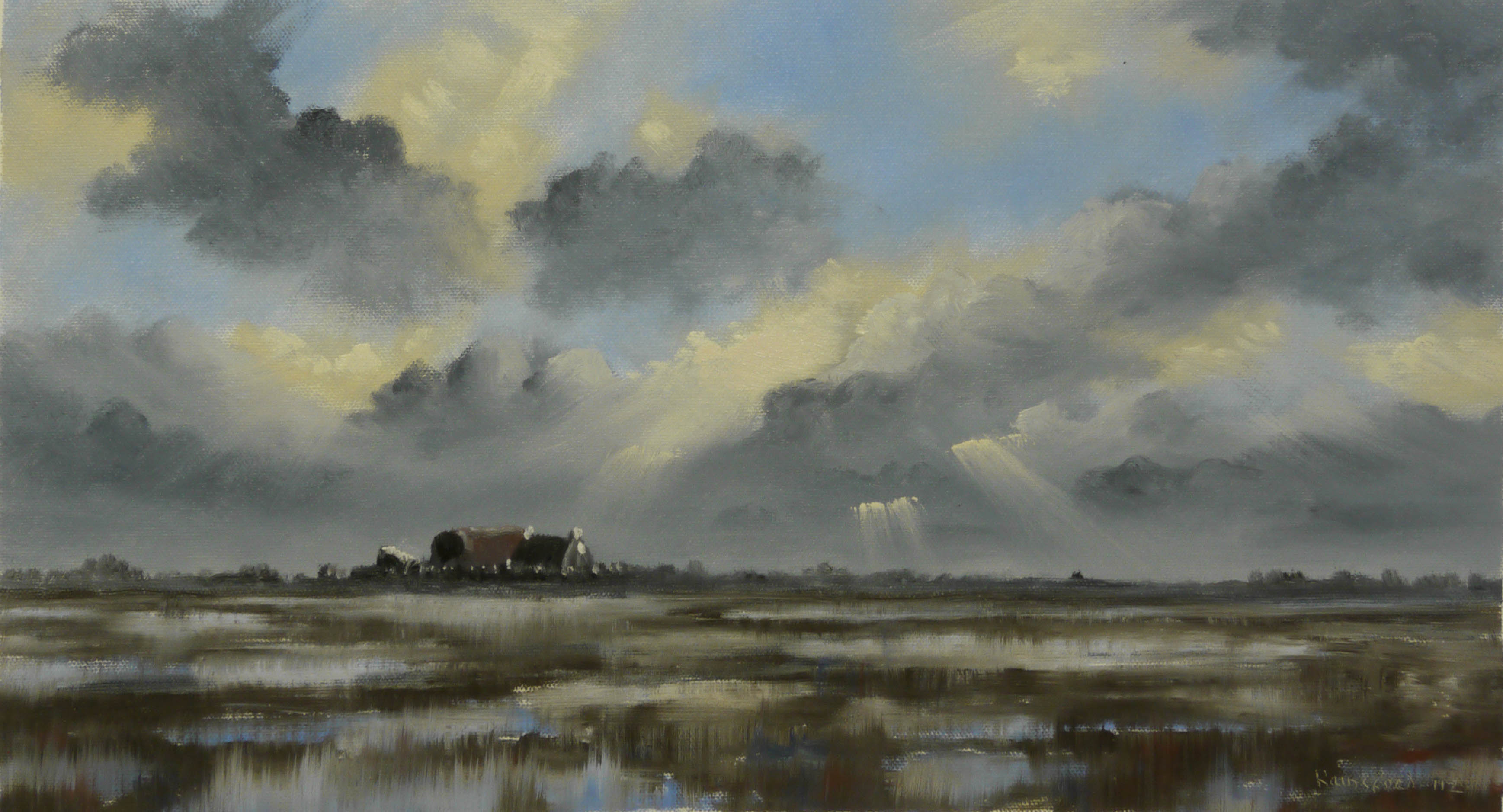 3475x1878 Bleak Winter Oil Painting Pictures - Winter Sky Painting