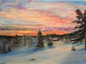 300x225 Oil Painting, Landscape Winter Sunset 12x16 Ebay - Winter Sunset Painting
