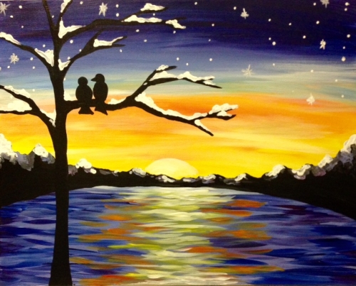500x403 Painters Restaurant Art Food Bar 02212018 Paint Nite Event - Winter Sunset Painting