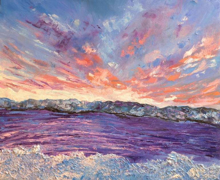 770x632 Saatchi Art Winter Sunset Painting By Olesia Liakhovych - Winter Sunset Painting