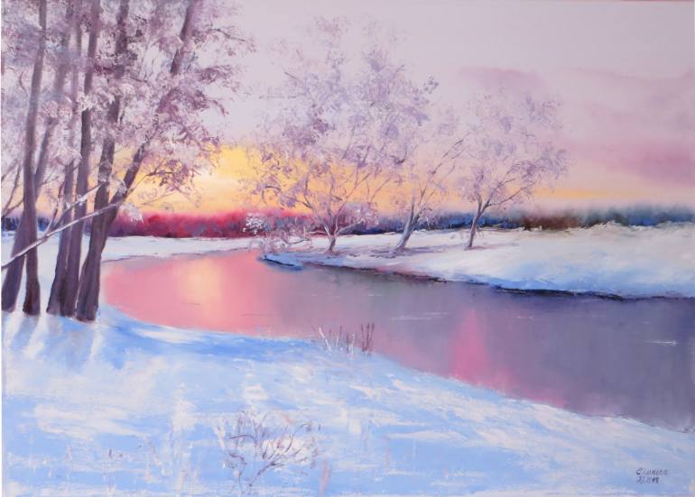 770x551 Saatchi Art Winter Sunset Painting By Elena Lukina - Winter Sunset Painting