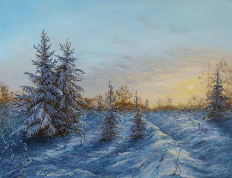 770x592 Saatchi Art Winter Sunset Painting By Nataliya Kyrkach Antonenko - Winter Sunset Painting