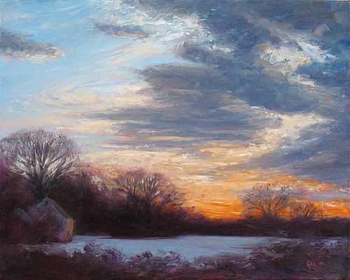 500x400 Winter Sunset, Amwell Valley 8x10 In. Oil On Masonite - Winter Sunset Painting